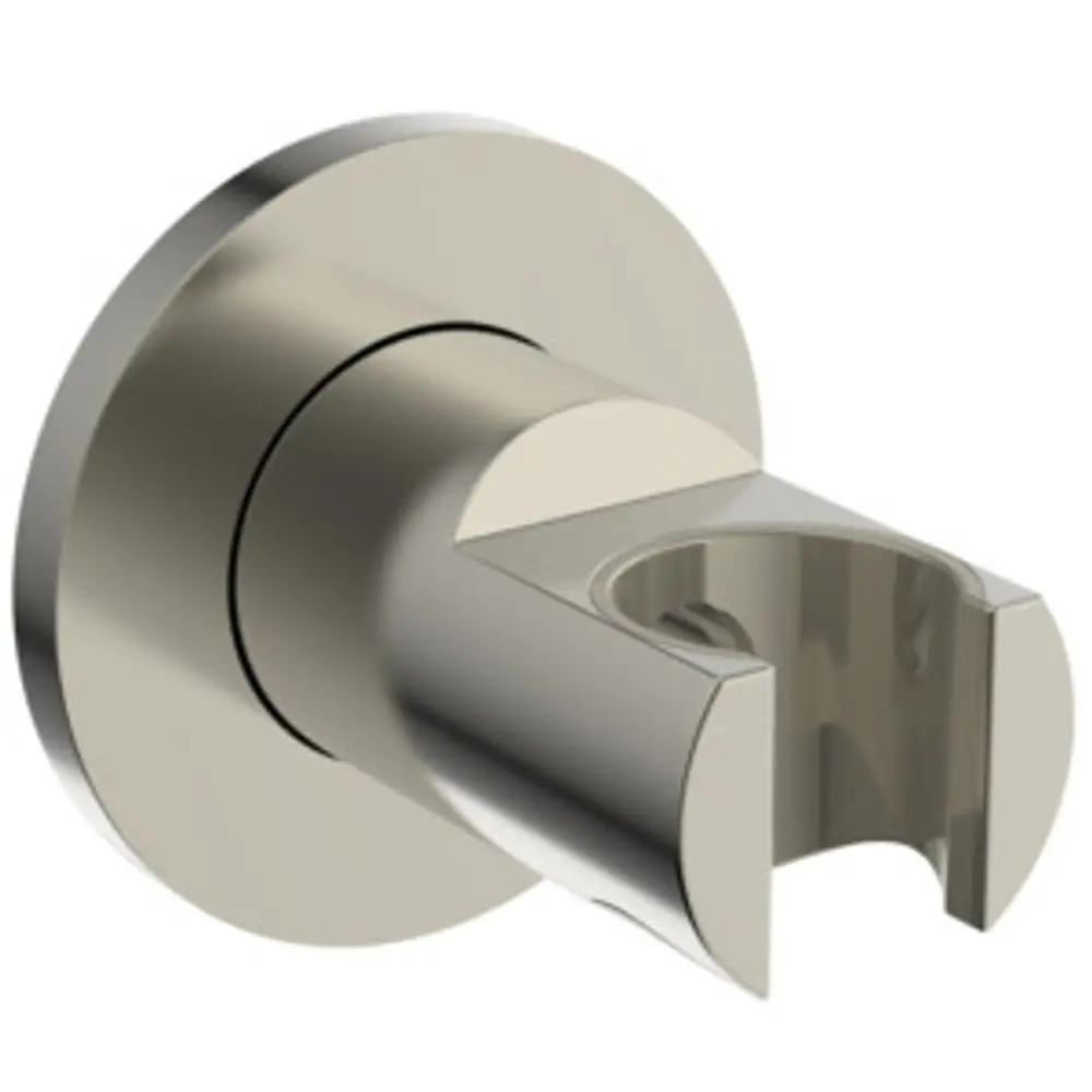 Wandhalter für Handbrause mit runder Rosette in Silber. Design von Ideal Standard, geeignet für die Montage an der Wand.